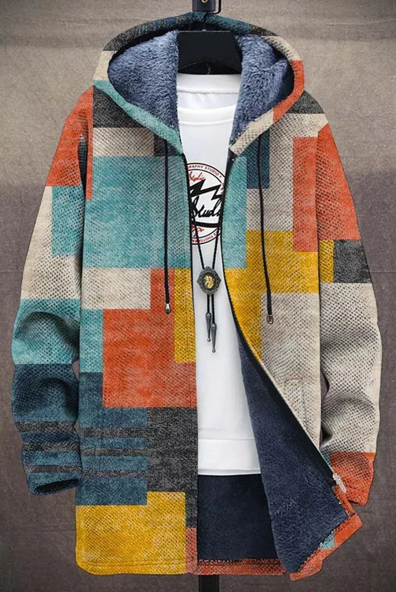 Men's Hooded Jacket with Geometric Pattern and Cozy Lining 1