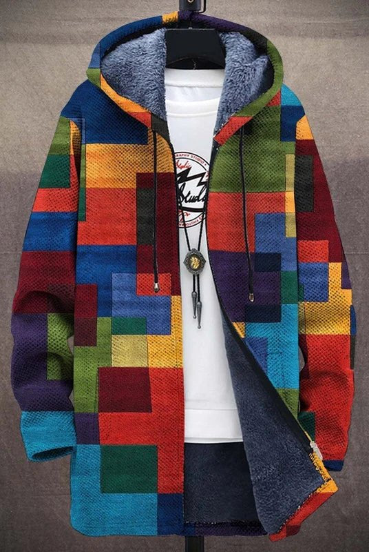 Men's Hooded Jacket with Geometric Pattern and Cozy Lining 3