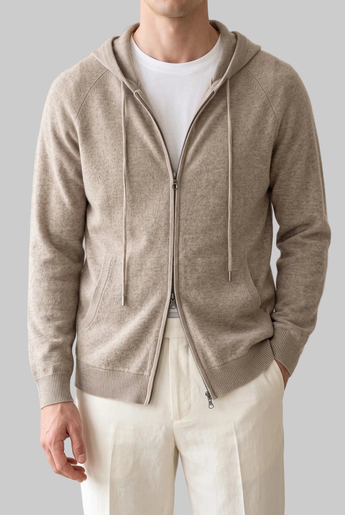 Men's Hooded Zip Cardigan with Ribbed Cuffs and Side Pockets 1