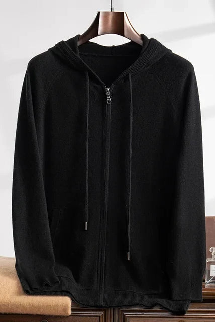Men's Hooded Zip Cardigan with Ribbed Cuffs and Side Pockets 3