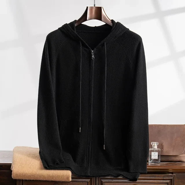Men's Hooded Zip Cardigan with Ribbed Cuffs and Side Pockets 3