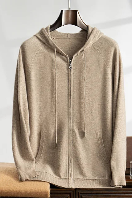 Men's Hooded Zip Cardigan with Ribbed Cuffs and Side Pockets 8