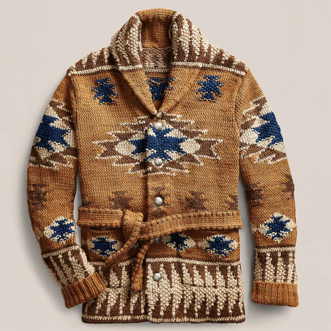 Men's Jacquard Knit Cardigan with Structured Collar and Insulation 0