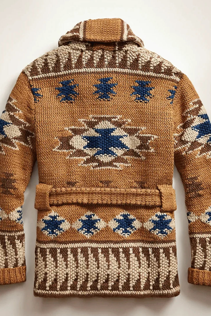 Men's Jacquard Knit Cardigan with Structured Collar and Insulation 1