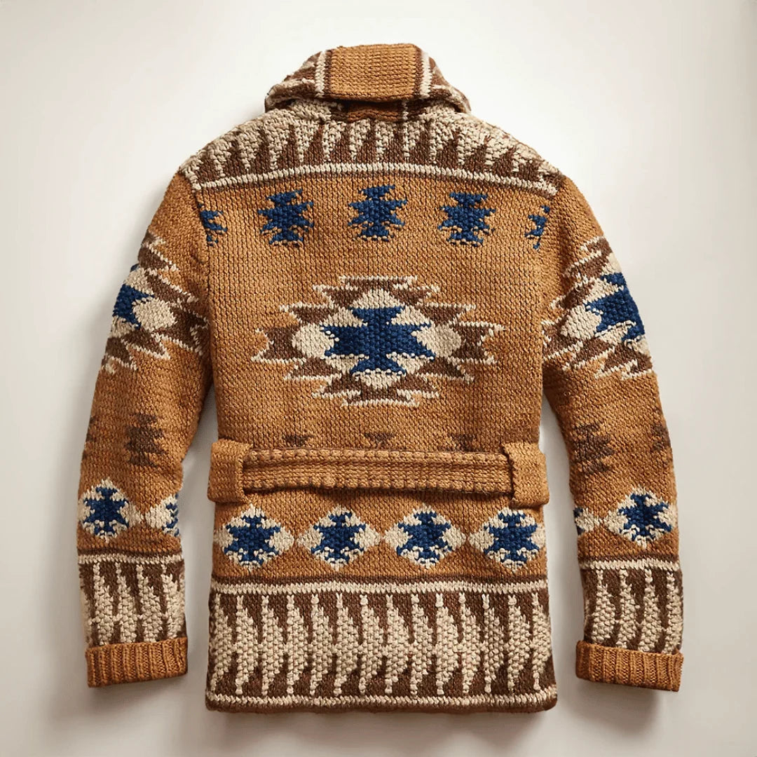 Men's Jacquard Knit Cardigan with Structured Collar and Insulation 1