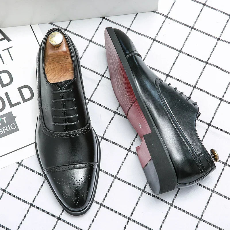 Men's Lace-Up Dress Shoes with Perforated Cap Toe and Contrasting Outsole 1
