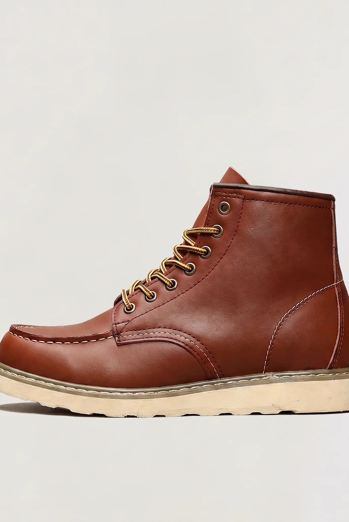 Men's Lace-Up Moc Toe Boots with Padded Collar and Rubber Sole 0