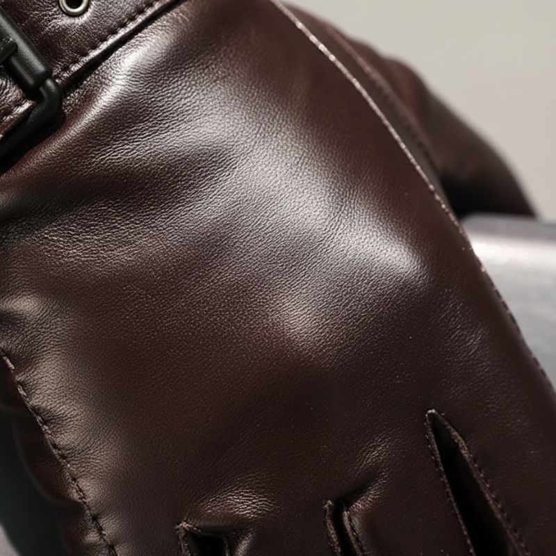 Men's Leather Gloves with Brushed Wool Lining and Adjustable Wrist Strap 2