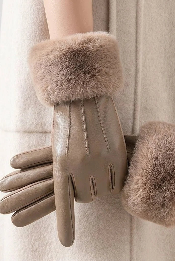 Men's Leather Gloves with Faux Fur Cuff - Classic Winter Style 0