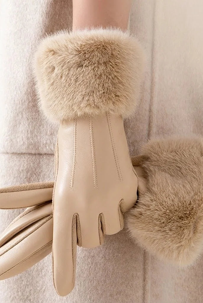 Men's Leather Gloves with Faux Fur Cuff - Classic Winter Style 2