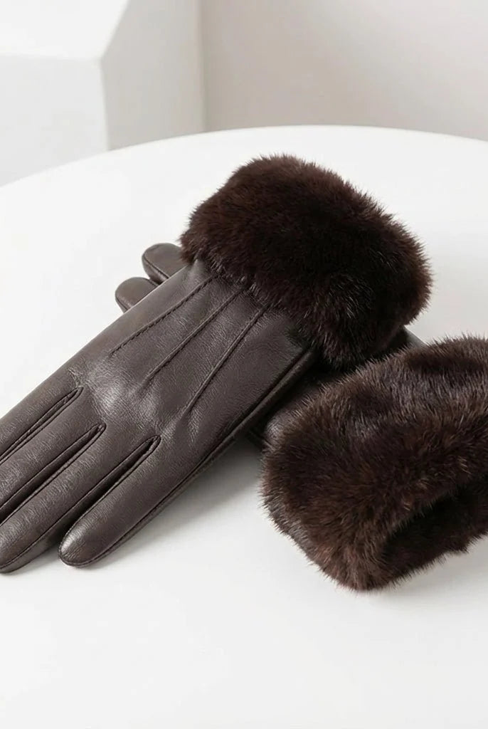 Men's Leather Gloves with Faux Fur Cuff - Classic Winter Style 5