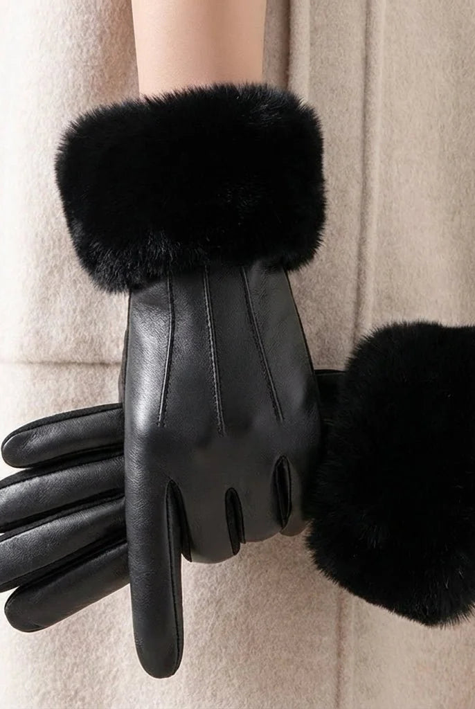 Men's Leather Gloves with Faux Fur Cuff - Classic Winter Style 6