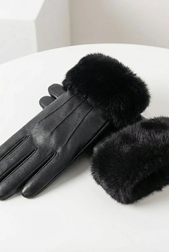 Men's Leather Gloves with Faux Fur Cuff - Classic Winter Style 7