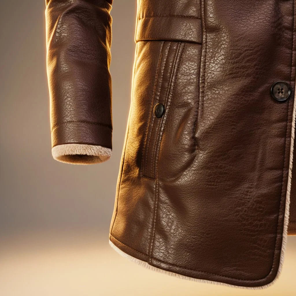 Men's Leather Shearling-Lined Winter Coat 4