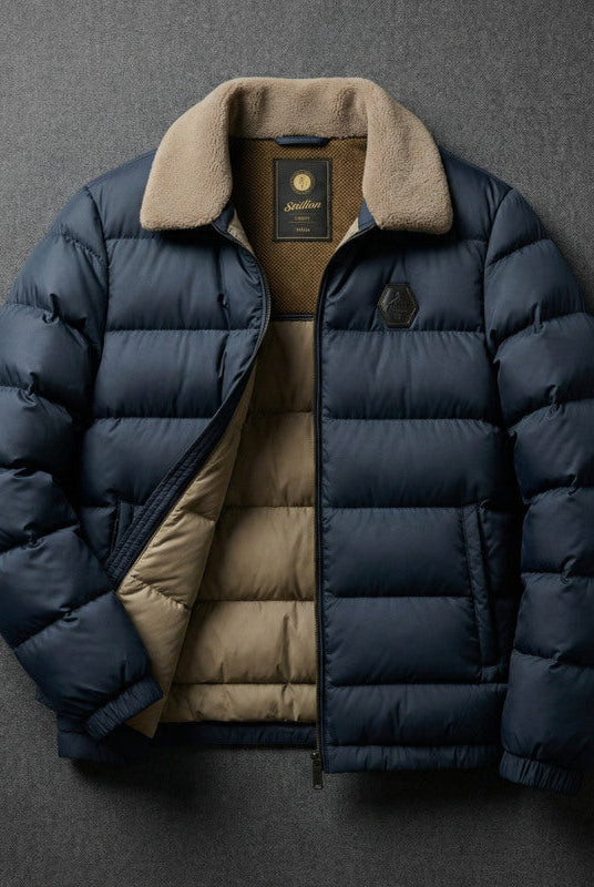 Men's Lightweight Down-Insulated Jacket with Fleece-Lined Collar 0