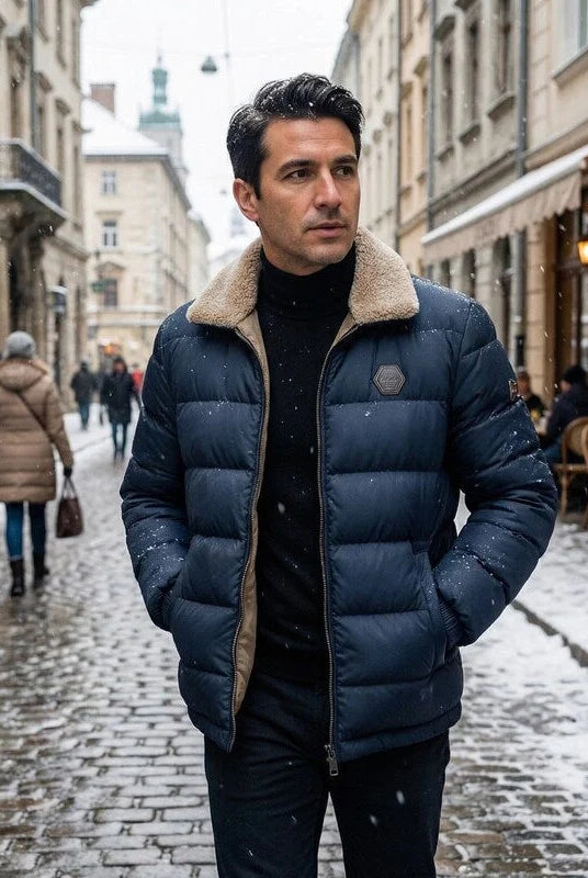 Men's Lightweight Down-Insulated Jacket with Fleece-Lined Collar 1