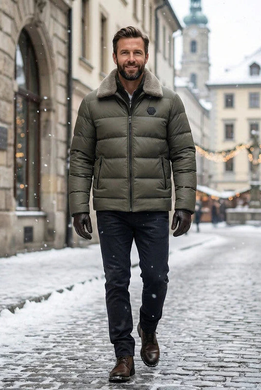 Men's Lightweight Down-Insulated Jacket with Fleece-Lined Collar 2