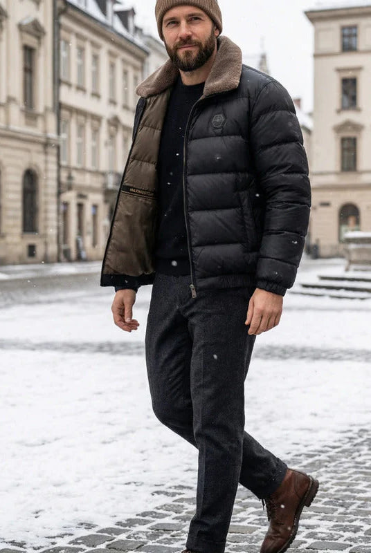 Men's Lightweight Down-Insulated Jacket with Fleece-Lined Collar 3