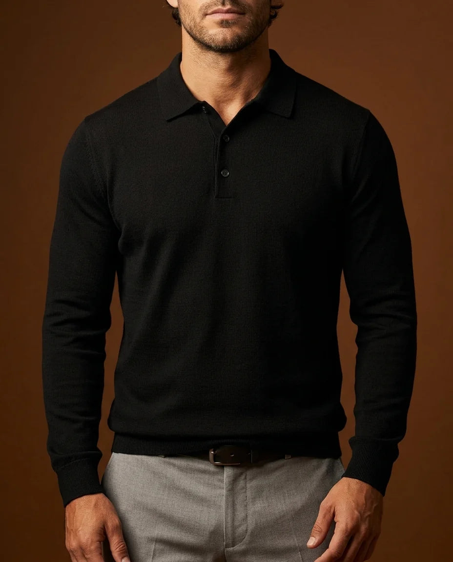 Men's Long Sleeve Merino Wool Polo Shirt 4