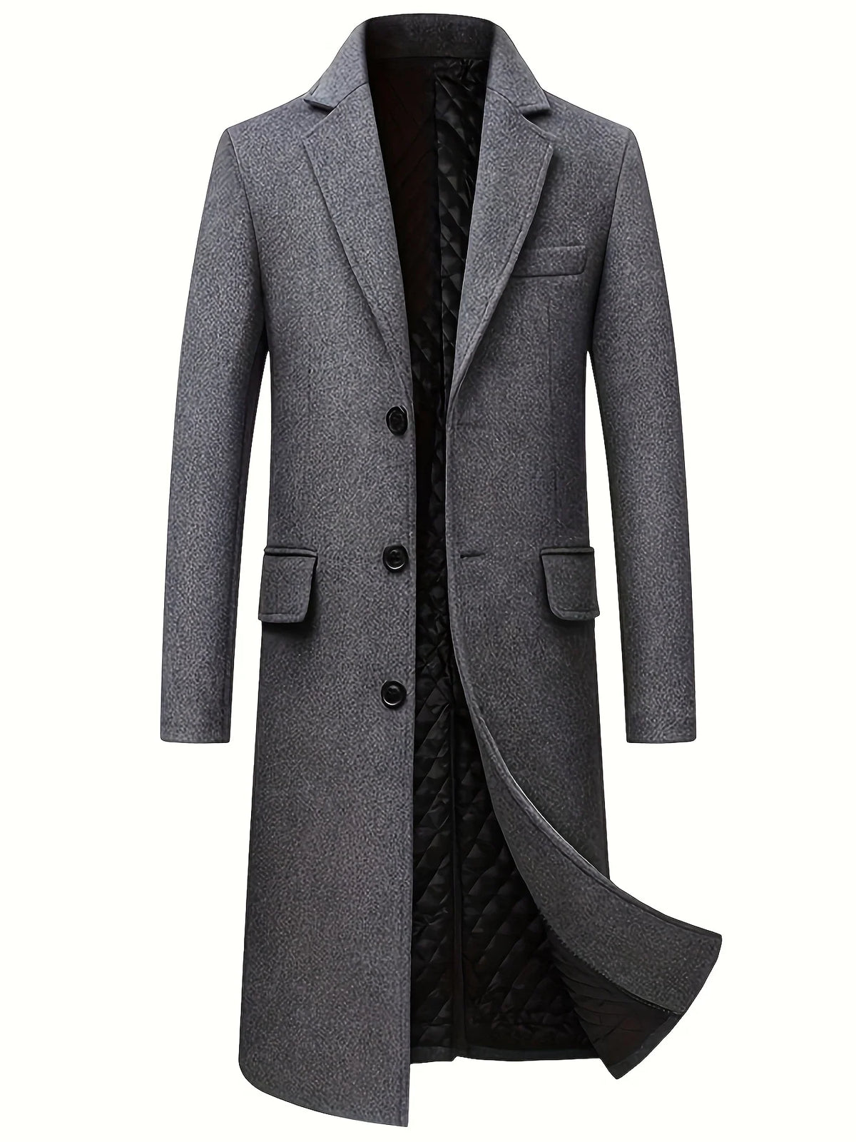 Men's Long Tailored Overcoat with Button Closure 1