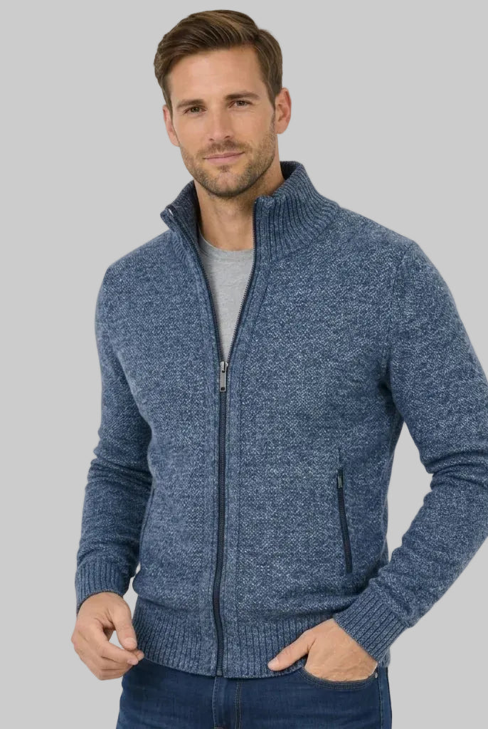 Men's Merino Wool Full-Zip Sweater with Minimalist Design - 1