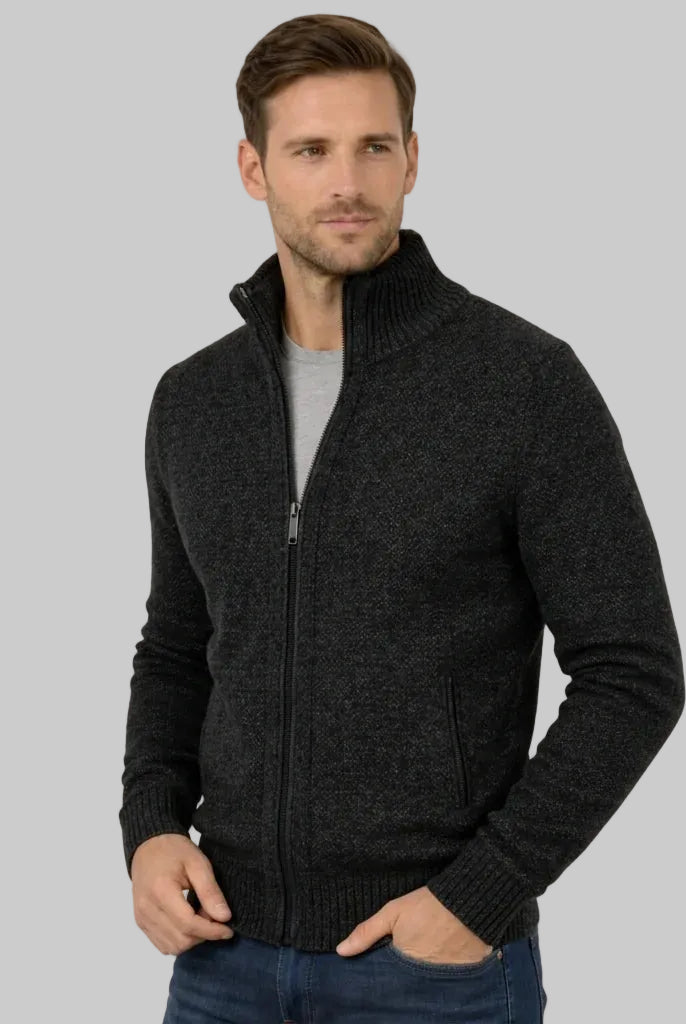 Men's Merino Wool Full-Zip Sweater with Minimalist Design - 2