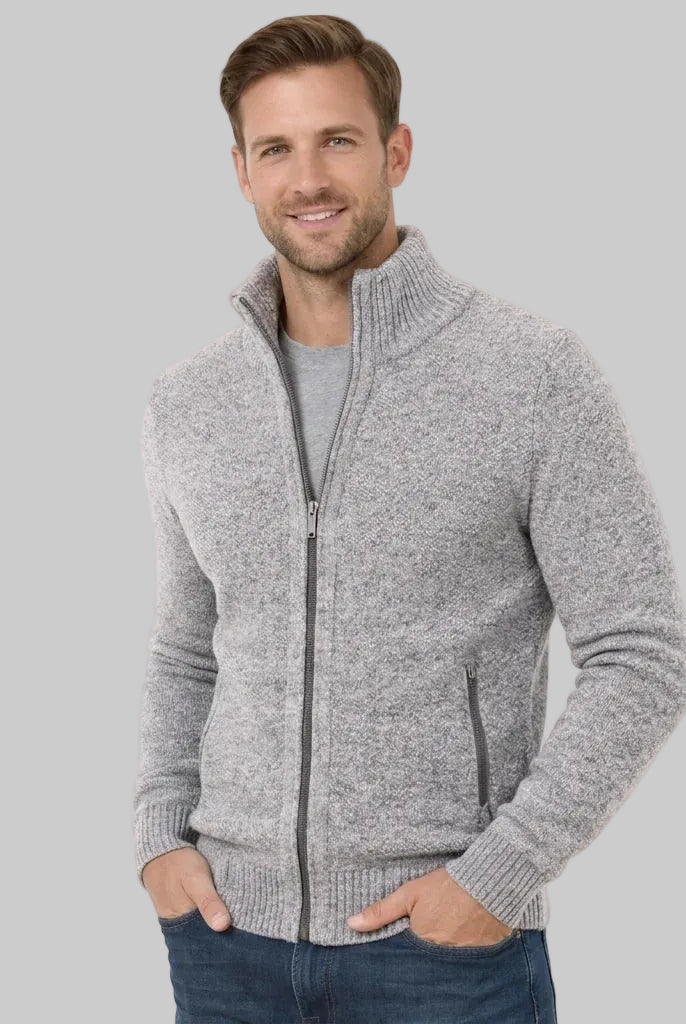 Men's Merino Wool Full-Zip Sweater with Minimalist Design - 3