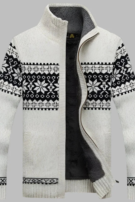 Men's Norwegian Pattern Zip-Up Cardigan with High Collar 2