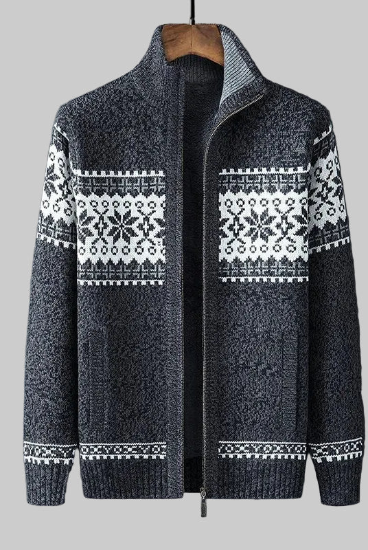 Men's Norwegian Pattern Zip-Up Cardigan with High Collar 3
