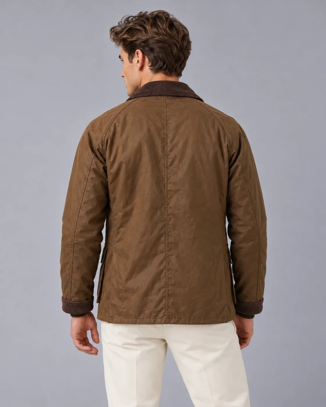 Men's Oil-Waxed Nylon Barn Jacket with Corduroy Collar 5
