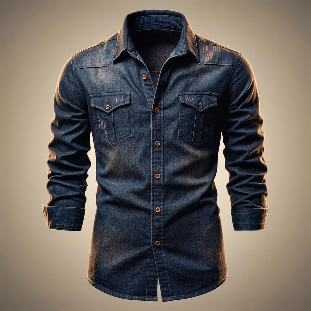 Men's Organic Cotton Denim Shirt with Button-Front and Multiple Pockets 0