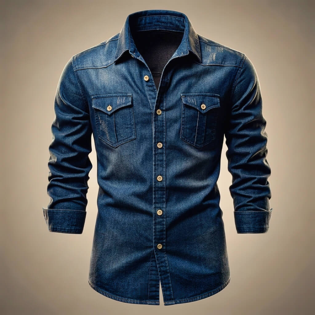Men's Organic Cotton Denim Shirt with Button-Front and Multiple Pockets 1