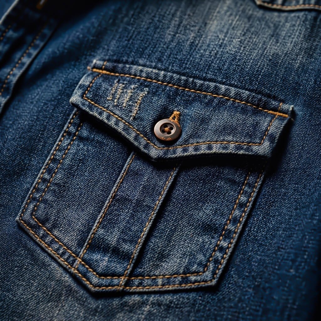 Men's Organic Cotton Denim Shirt with Button-Front and Multiple Pockets 6