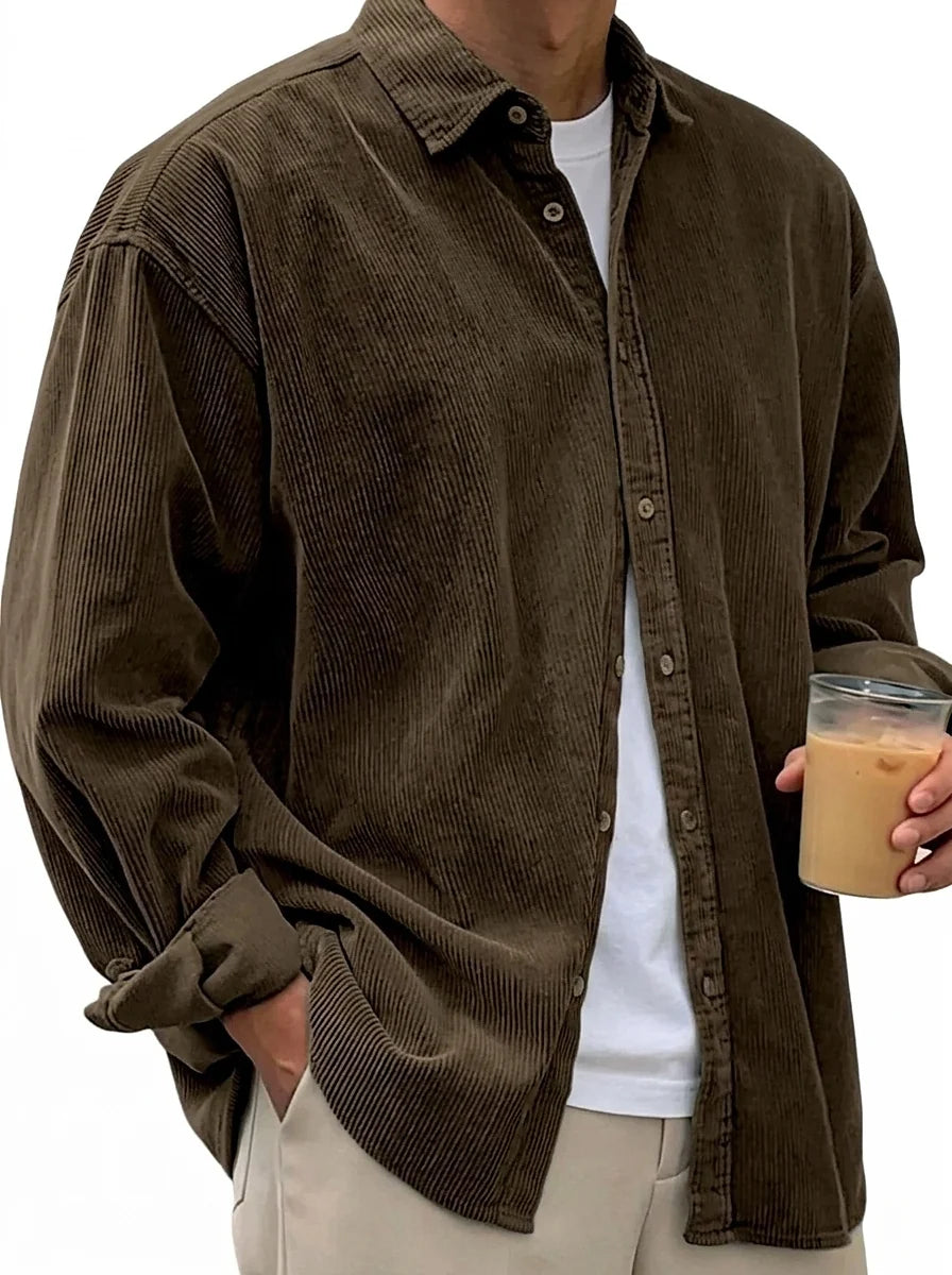 Men's Oversized Corduroy Button-Down Shirt 13