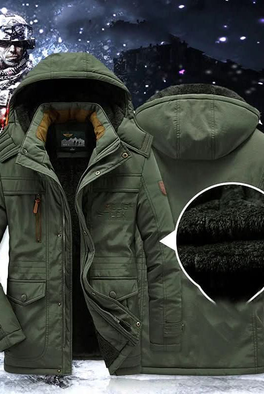 Men's Padded Parka with Detachable Hood and Fleece Lining 0