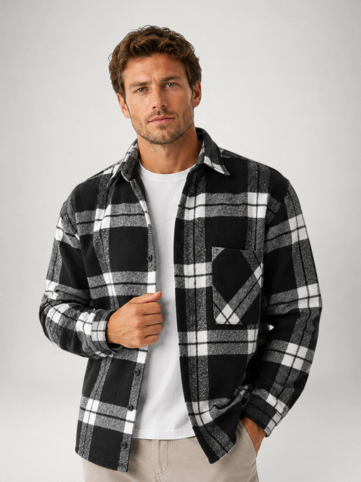 Men's Plaid Flannel Relaxed-Fit Overshirt Jacket 8