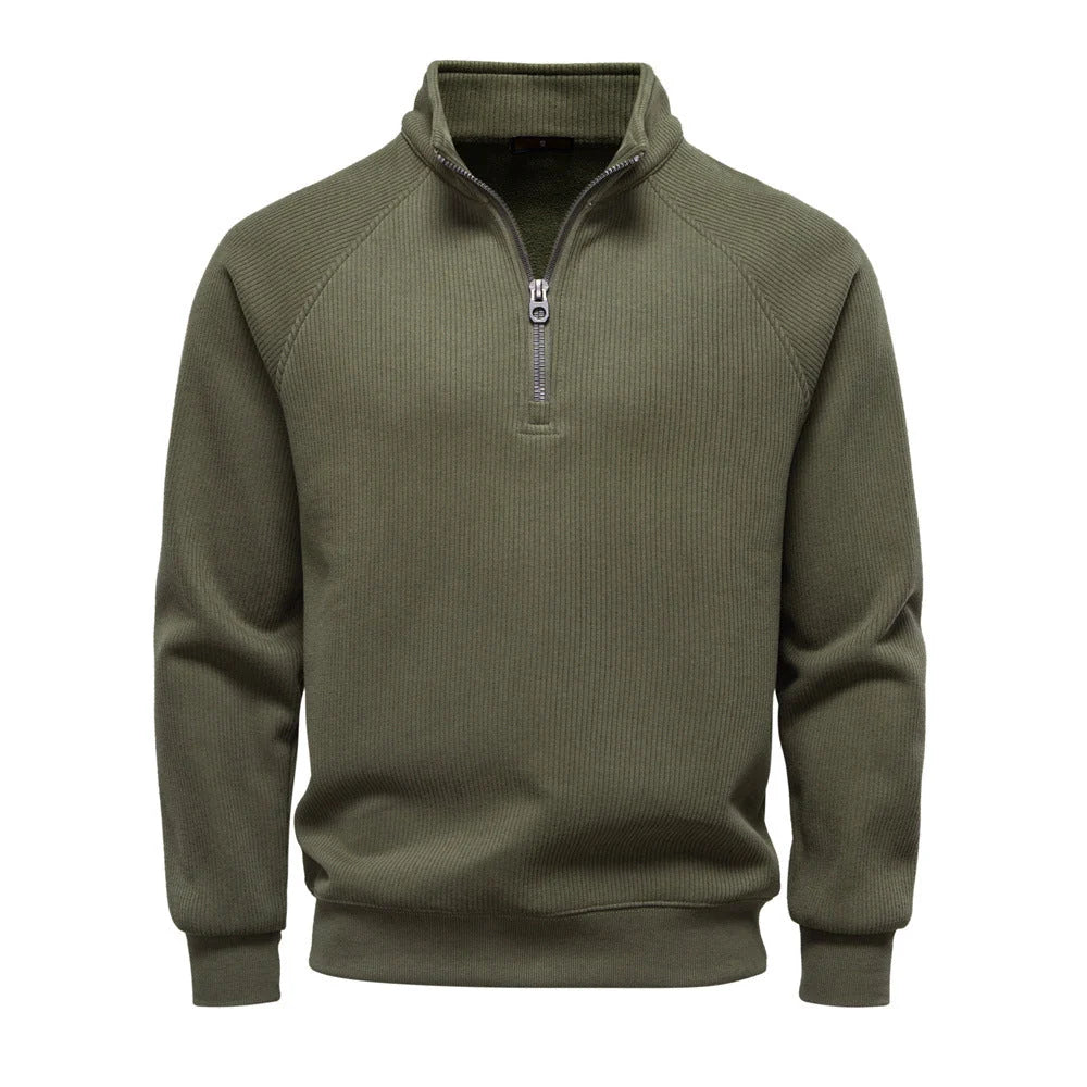 Men's Quarter-Zip Ribbed Knit Sweater with Fleece Lining 4