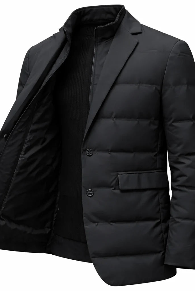 Men's Quilted Blazer Jacket with Padded Insulation and High Collar 2