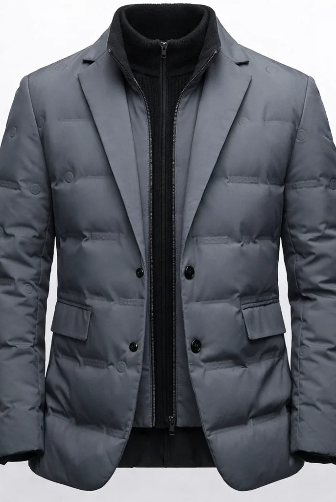 Men's Quilted Blazer Jacket with Padded Insulation and High Collar 3