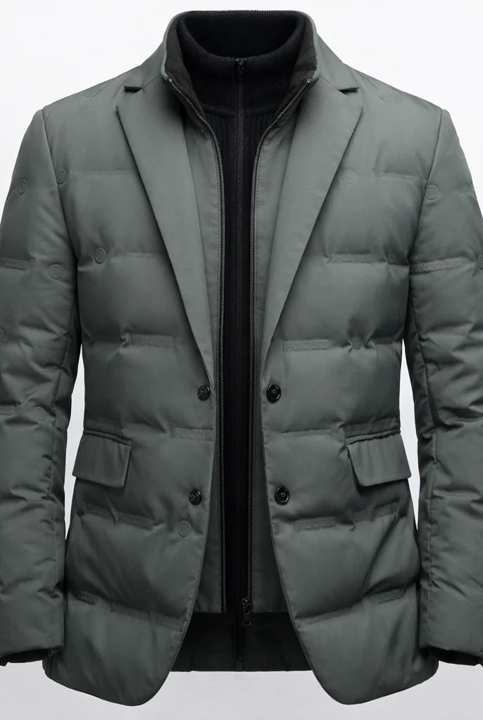 Men's Quilted Blazer Jacket with Padded Insulation and High Collar 4