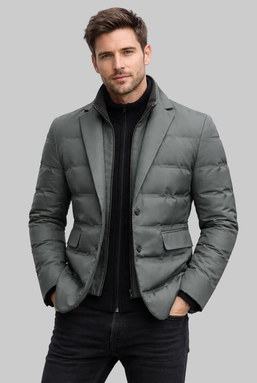 Men's Quilted Blazer Jacket with Padded Insulation and High Collar 8