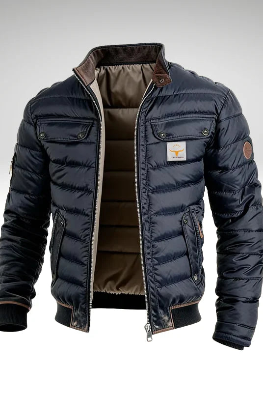 Men's Quilted Bomber Puffer Jacket with Zip Front and Pockets 0