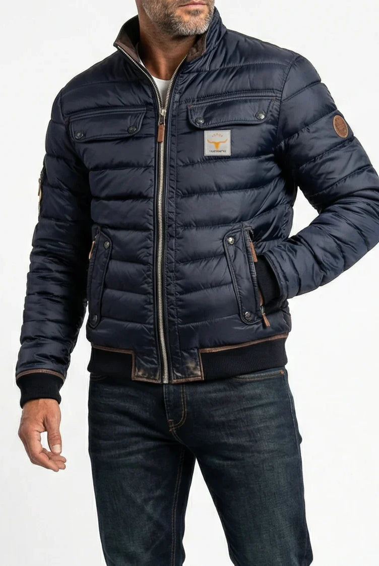 Men's Quilted Bomber Puffer Jacket with Zip Front and Pockets 1