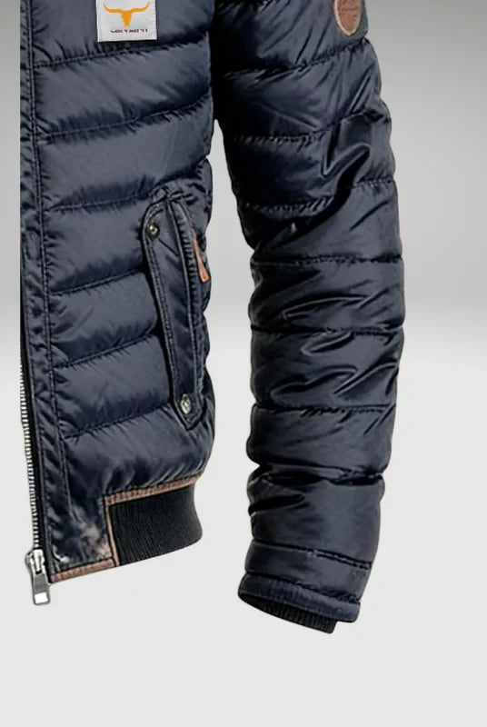 Men's Quilted Bomber Puffer Jacket with Zip Front and Pockets 2