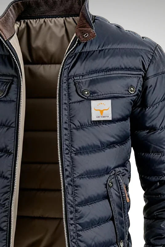 Men's Quilted Bomber Puffer Jacket with Zip Front and Pockets 3