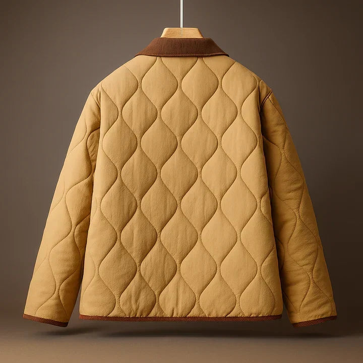 Men's Quilted Jacket with Corduroy Point Collar and Snap Front Closure 1