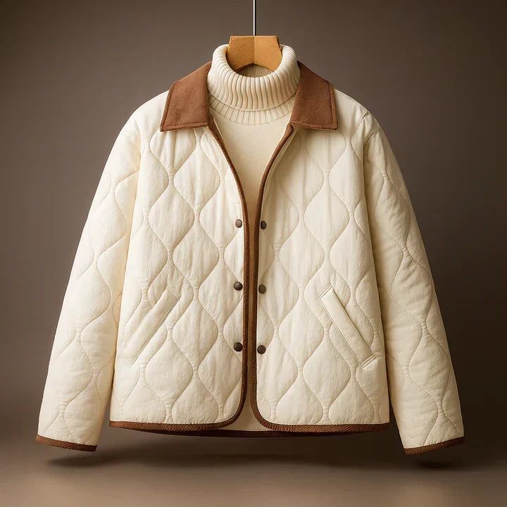 Men's Quilted Jacket with Corduroy Point Collar and Snap Front Closure 2
