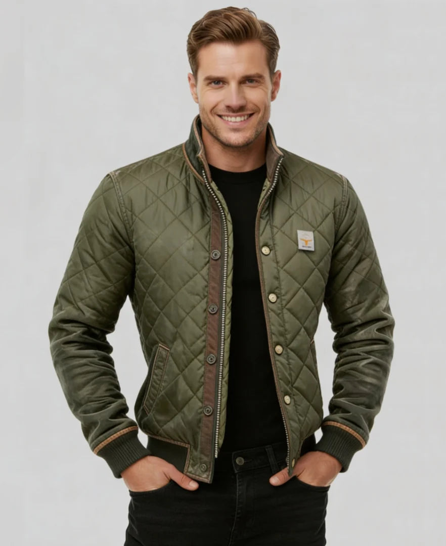 Men's Quilted Jacket with Vintage Detailing and Functional Pockets - 1