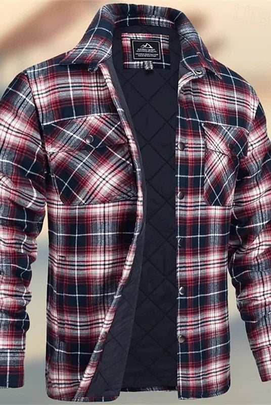 Men's Quilted Plaid Shirt Jacket with Chest Pockets 0