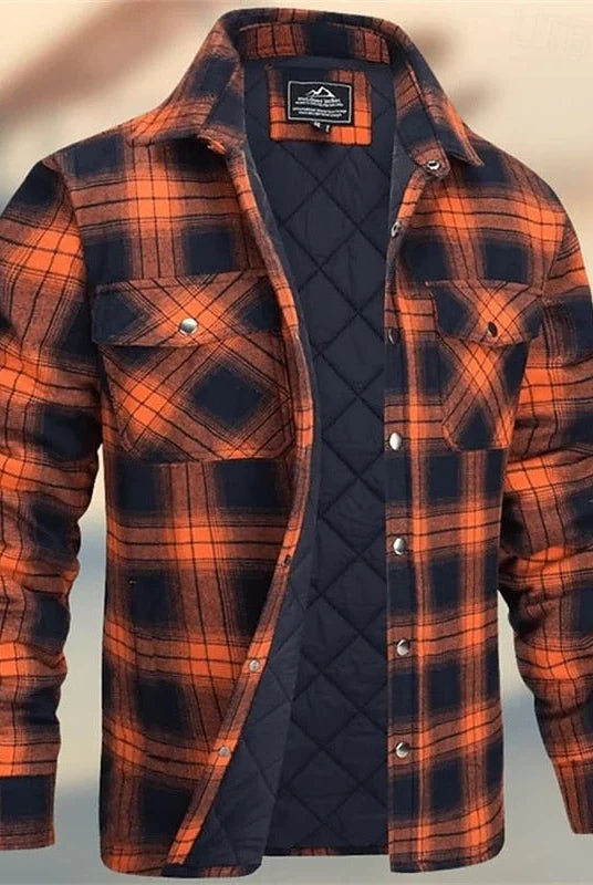 Men's Quilted Plaid Shirt Jacket with Chest Pockets 1